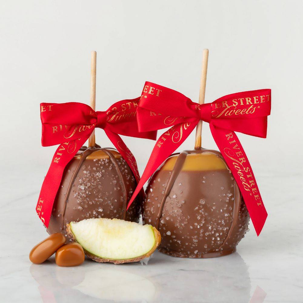 Manzanas con caramelo de sal marina y chocolate con leche - Paquete de 2