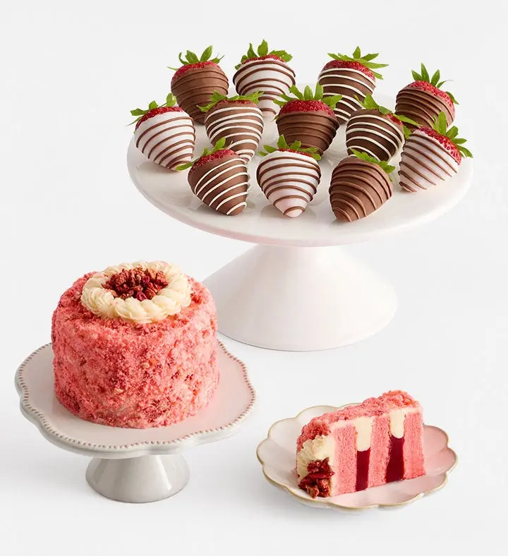 Pastel de fresas con fresas gourmet decoradas (Pastel de 10 cm con 6 fresas gourmet decoradas)