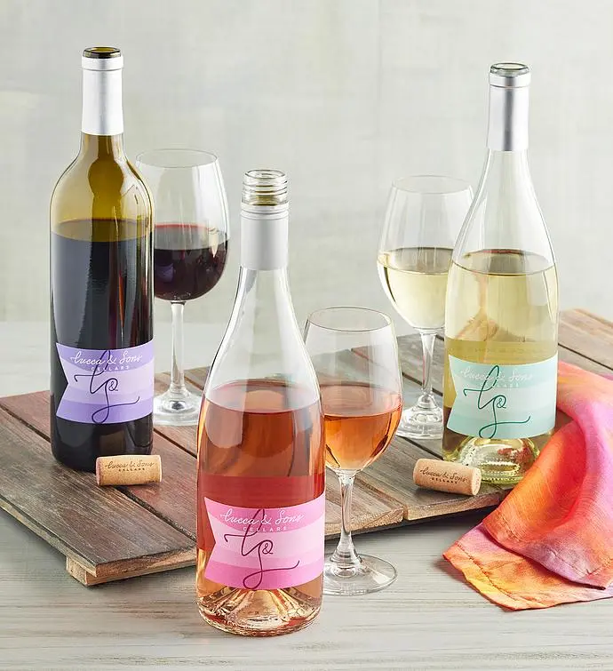 Trío de vinos Lucca & Sons: tinto, blanco y rosado.