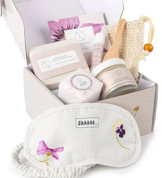 Caja de regalo de agradecimiento para el cuidado de la piel con lavanda