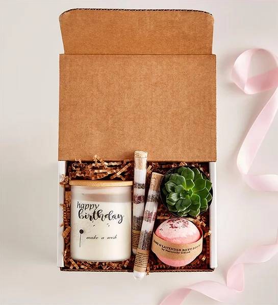 Caja de regalo de suculentas y spa para cumpleaños