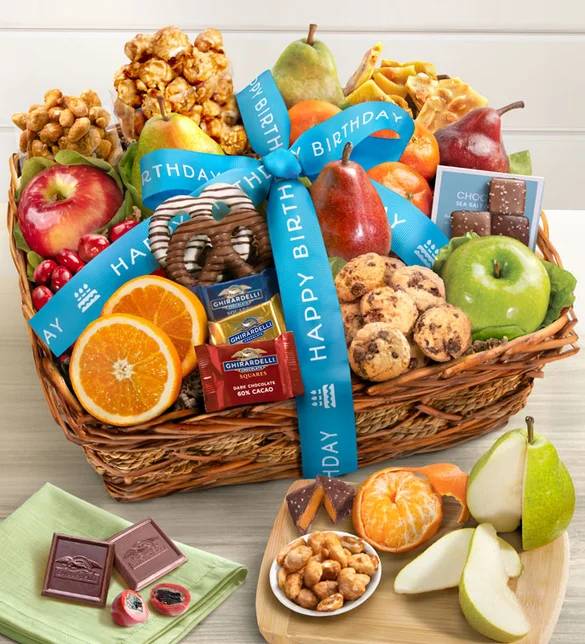 Cesta de regalo de frutas y dulces de feliz cumpleaños (Cesta de regalo de frutas y dulces de feliz cumpleaños grande)