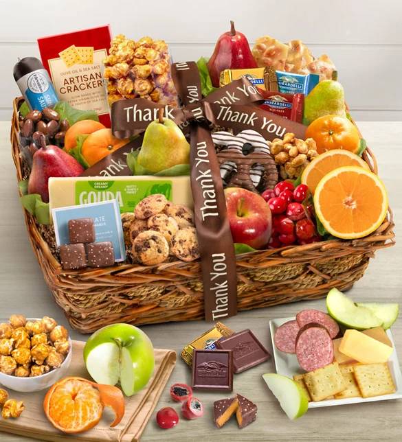 Cesta de regalo de frutas y dulces de lujo "Gracias"