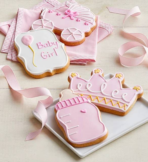 ¡Bienvenida, niña! Galletas artesanales glaseadas (Galletas artesanales glaseadas de bienvenida, niña - juego de 4)