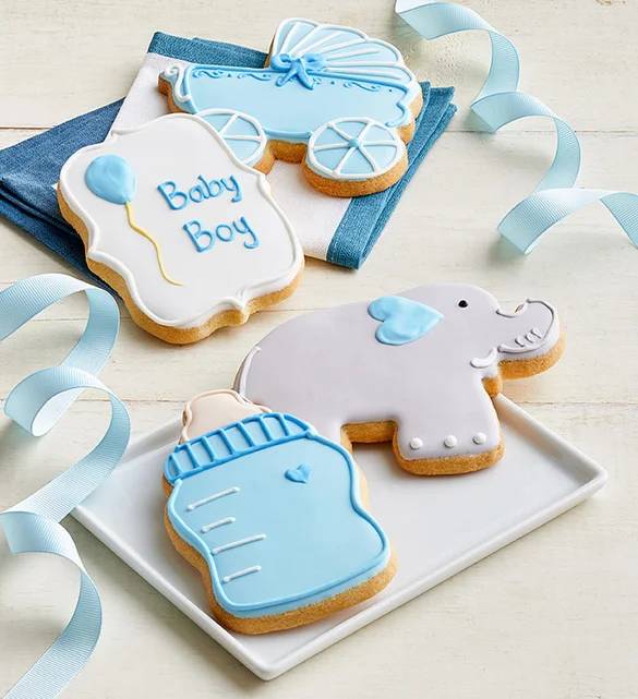¡Bienvenido, niño! Galletas artesanales glaseadas (Galletas artesanales glaseadas de bienvenida para niño - juego de 4)