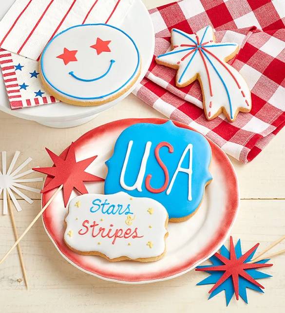 Galletas glaseadas artesanales patrióticas (Galletas glaseadas artesanales de EE. UU. - juego de 4)