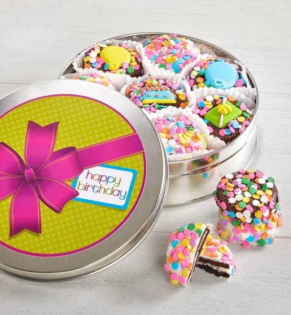Lata de OREO cubiertas de chocolate belga de Feliz Cumpleaños