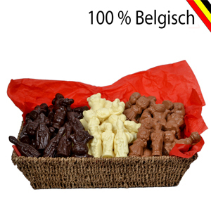 Cesta de San Nicolás de 1 kg con figuras de chocolate Callebaut
