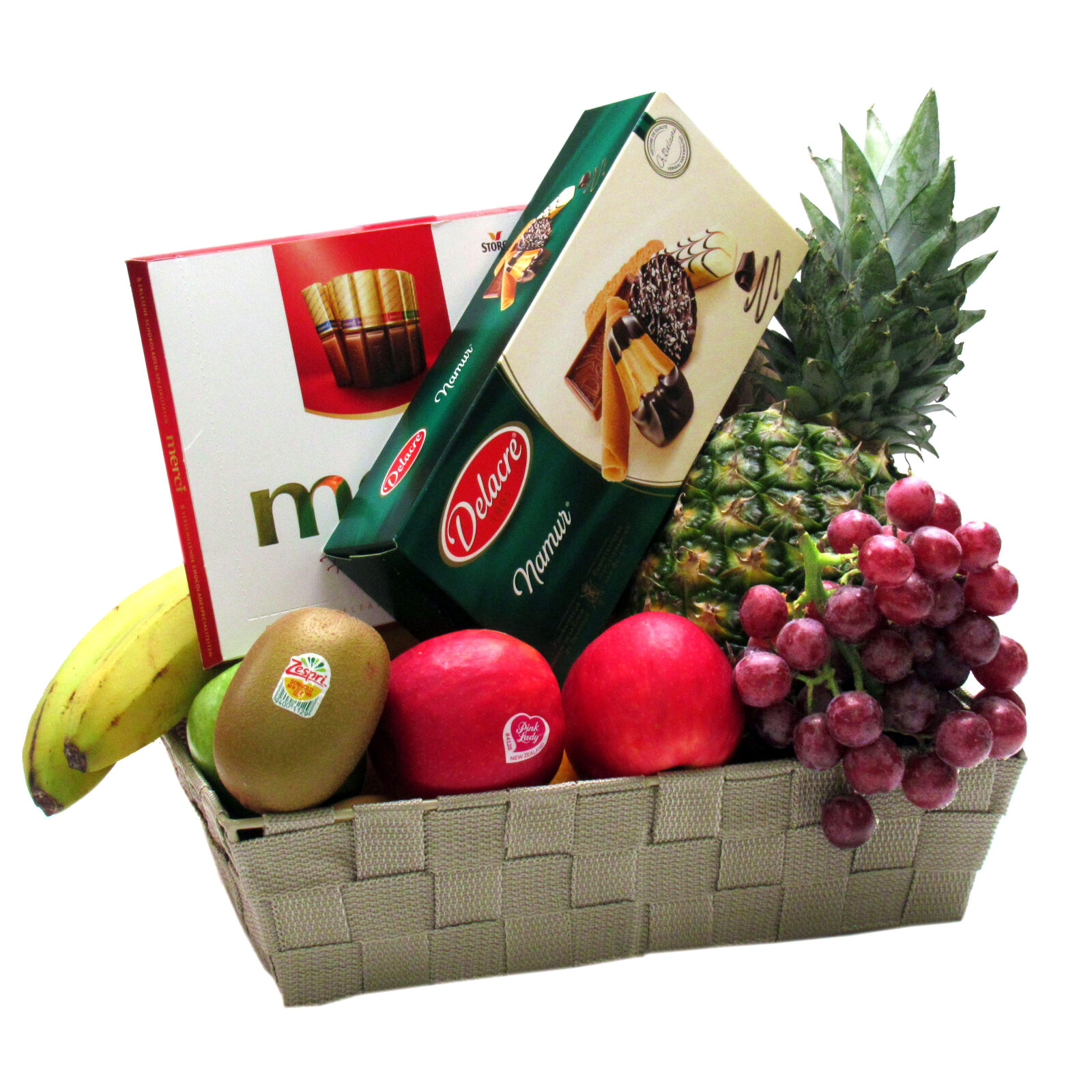 Cesta De Frutas Con Galletas Belgas Y Chocolate