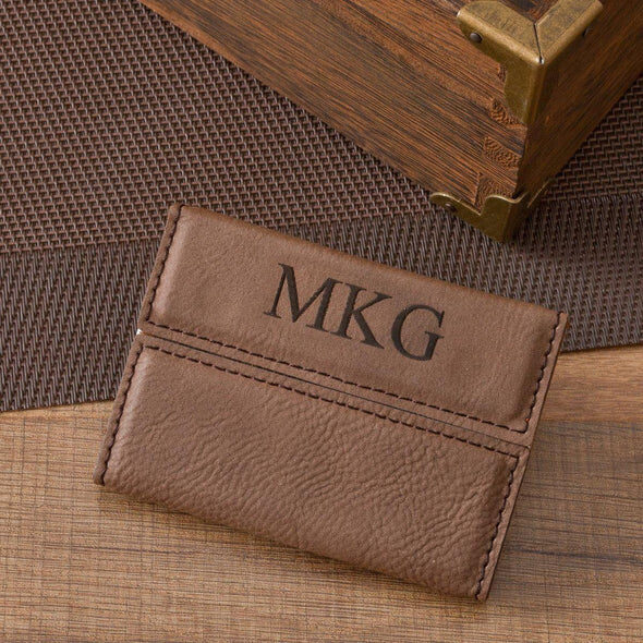 Estuche para tarjetas de visita en microfibra color moca