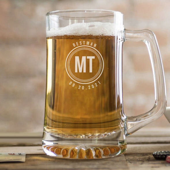 Jarra de cerveza de 25 oz. personalizada para padrinos de boda