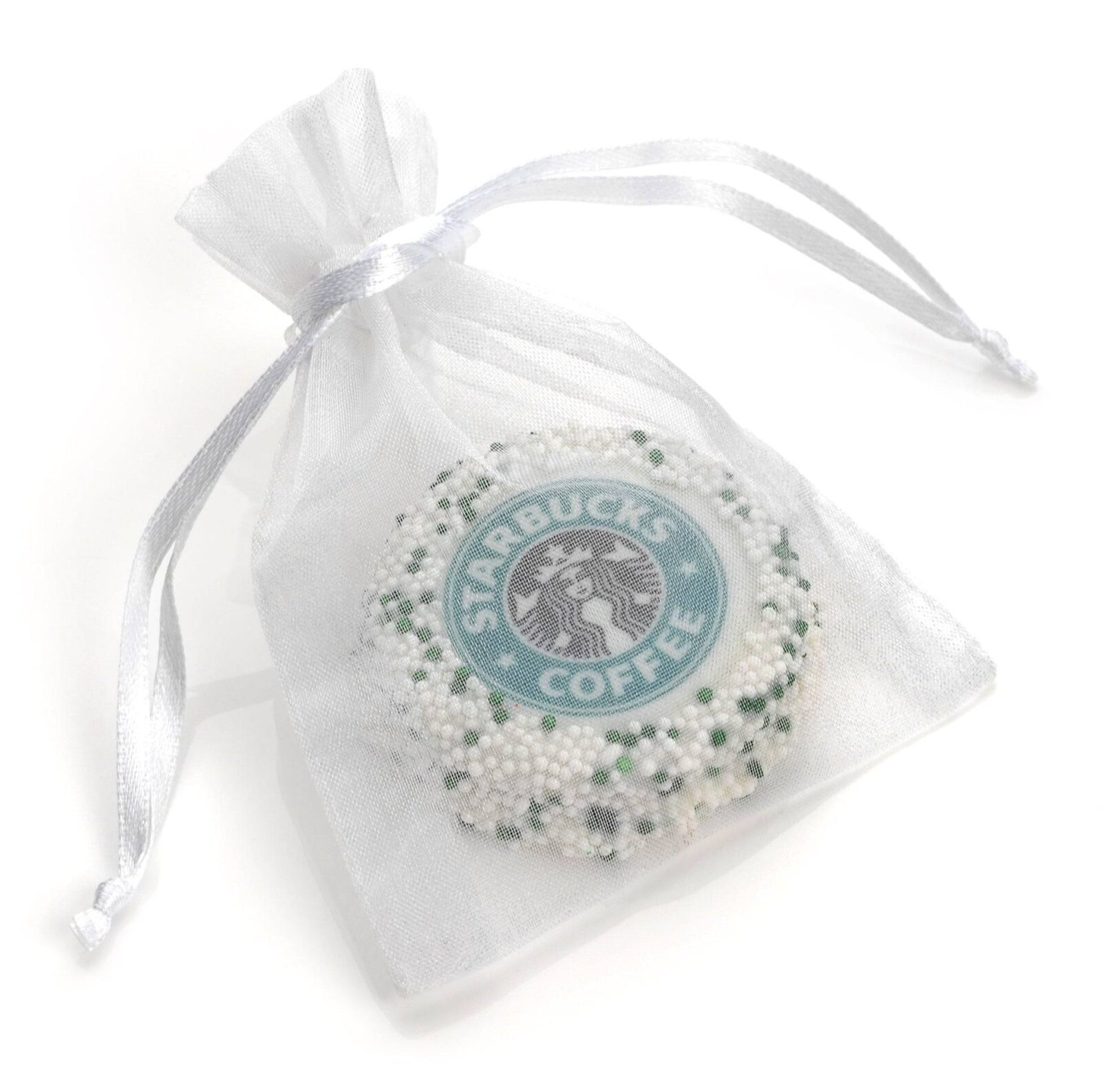 Galleta sándwich decorada y bañada a mano con logo - Bolsa de organza