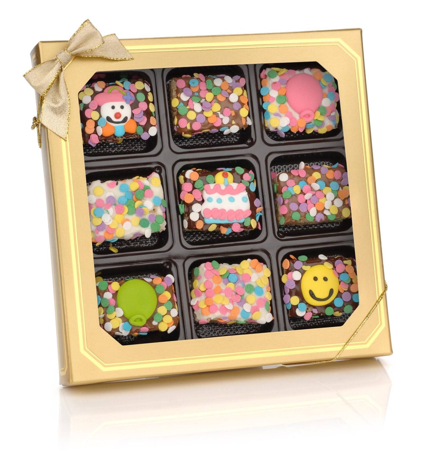 Mini Crispy bañados en chocolate de cumpleaños - Caja de regalo con ventana (9 unidades)