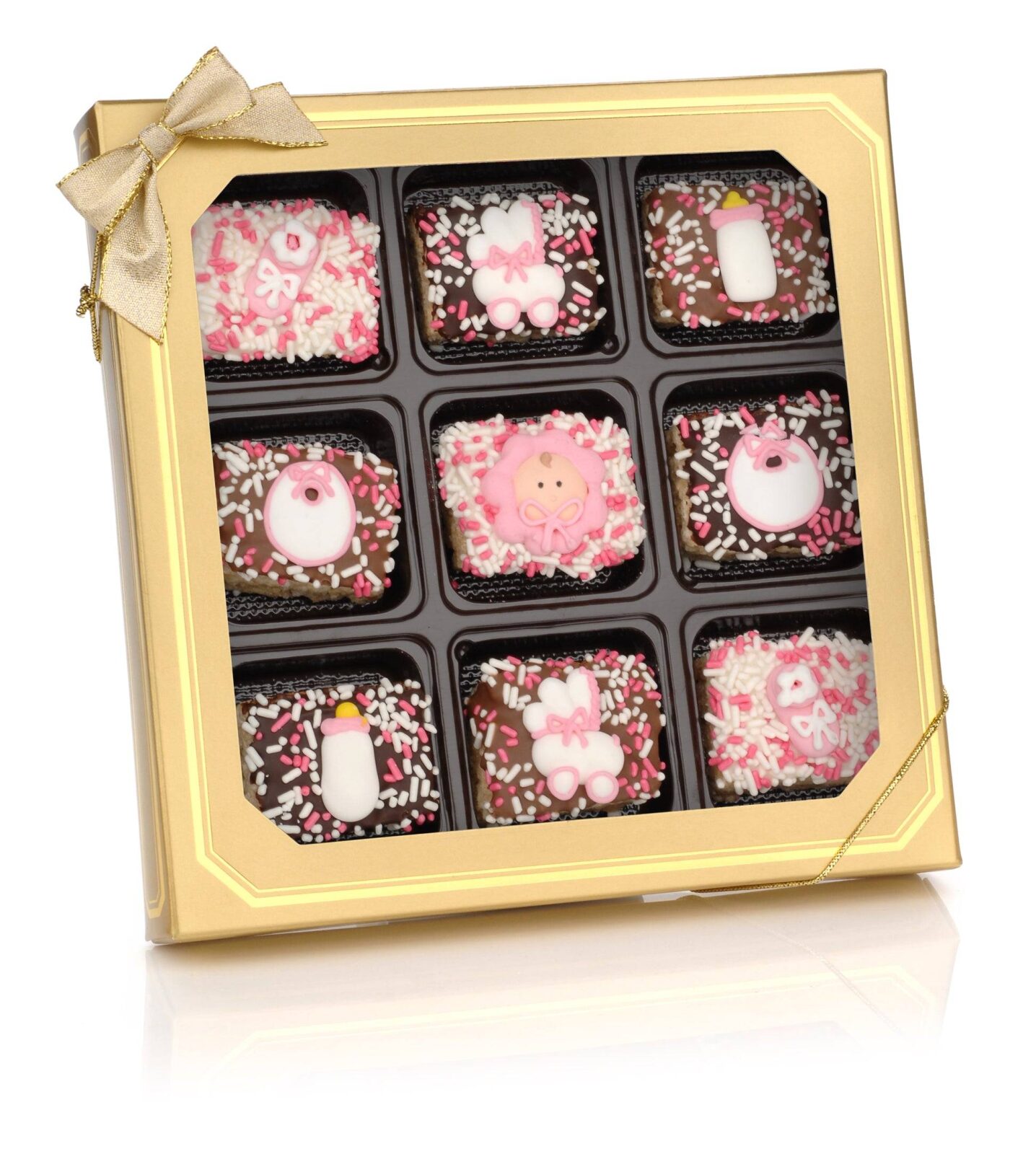 Mini galletas crujientes bañadas en chocolate para bebé niña - Caja de regalo con ventana (9 unidades)