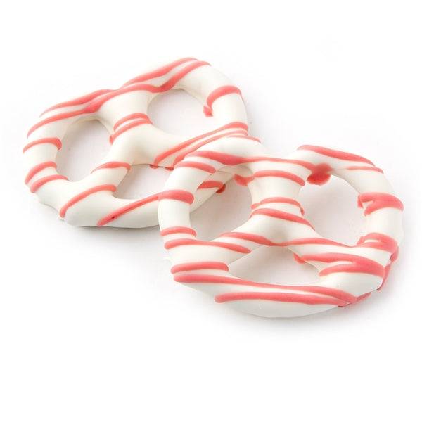 Pretzels cubiertos de chocolate con glaseado rosa - 96 unidades