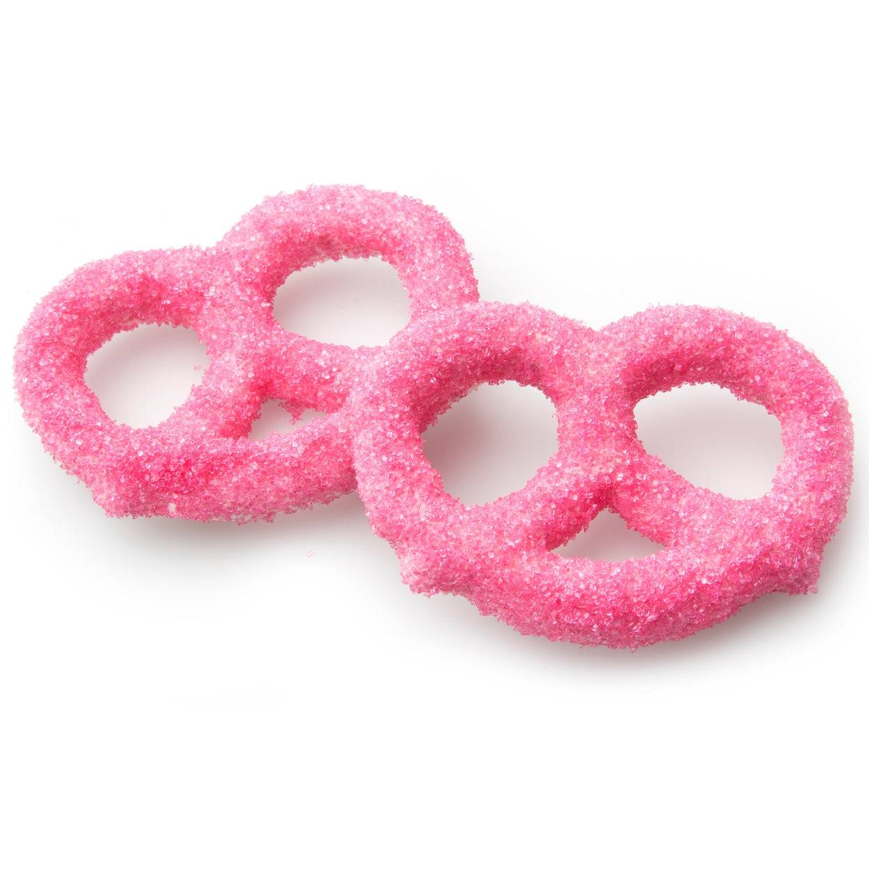 Pretzels cubiertos de chocolate con cristales de azúcar rosa - 96 unidades
