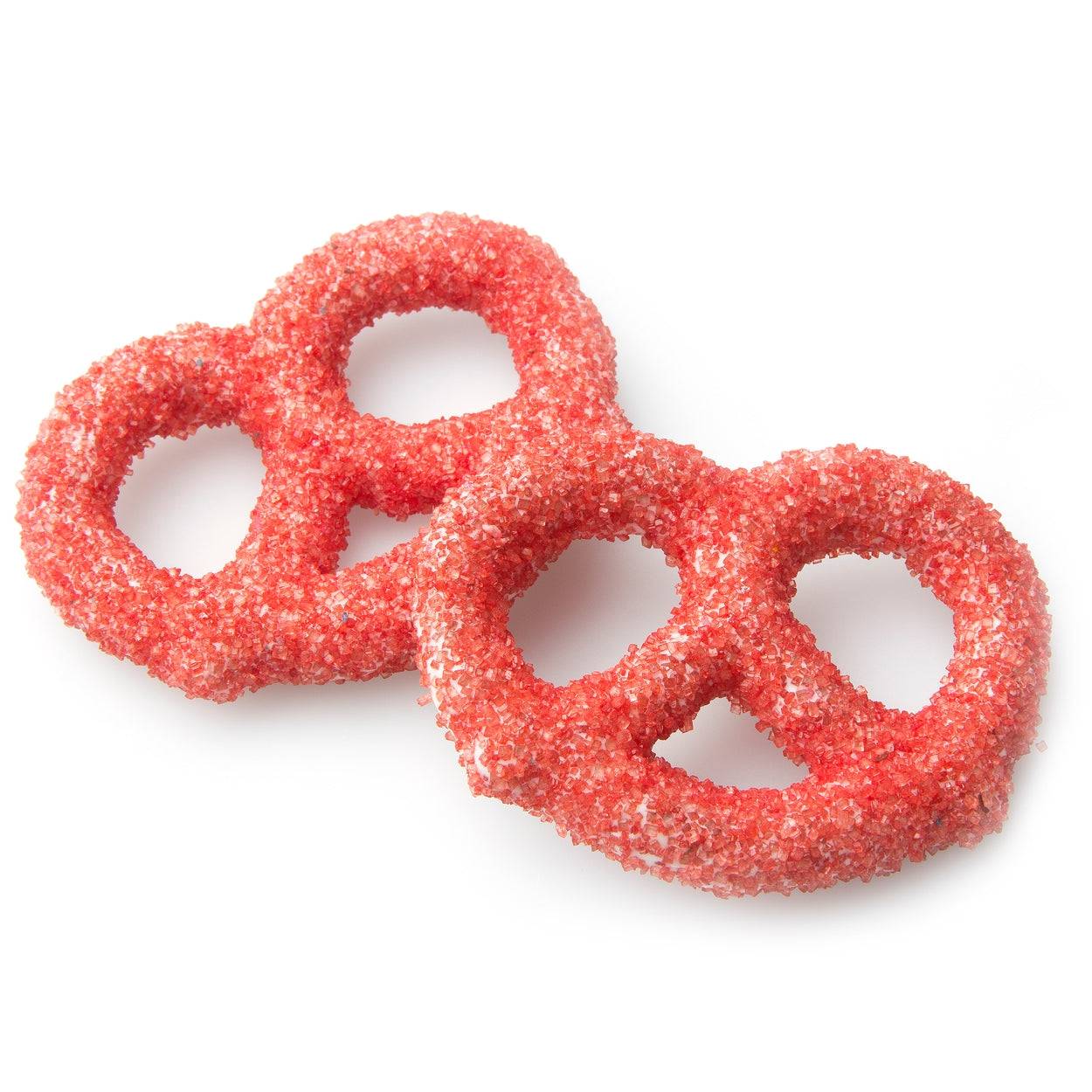 Pretzels cubiertos de chocolate con cristales de azúcar rojo - 96 unidades