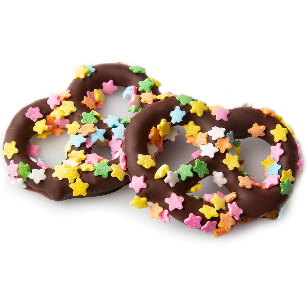 Pretzels cubiertos de chocolate con confeti - 96 unidades
