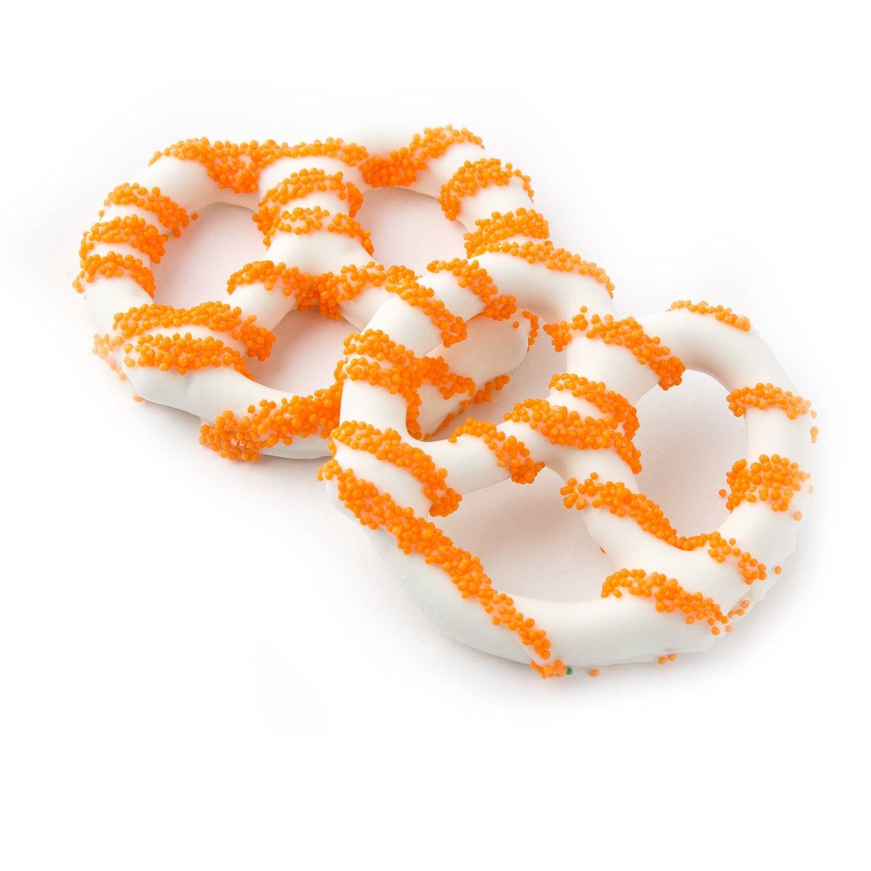 Pretzels cubiertos de chocolate con grageas de naranja - 96 unidades