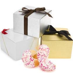 Caja de regalo de 12 galletas de la fortuna con lazo rosa