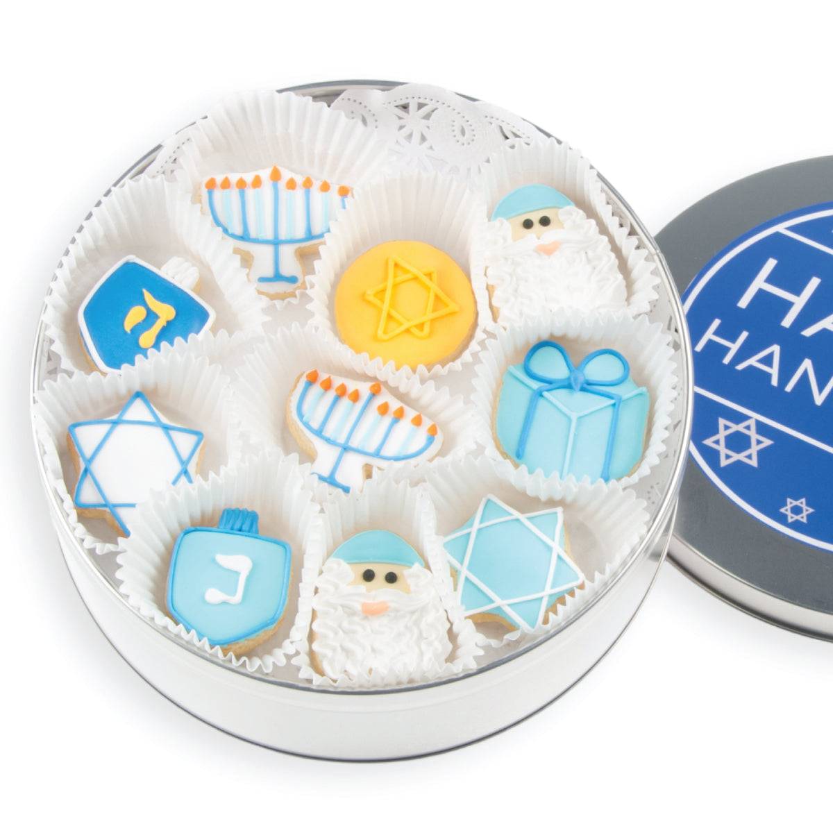 Mini galletas de azúcar glaseadas de Hanukkah - Lata de 20
