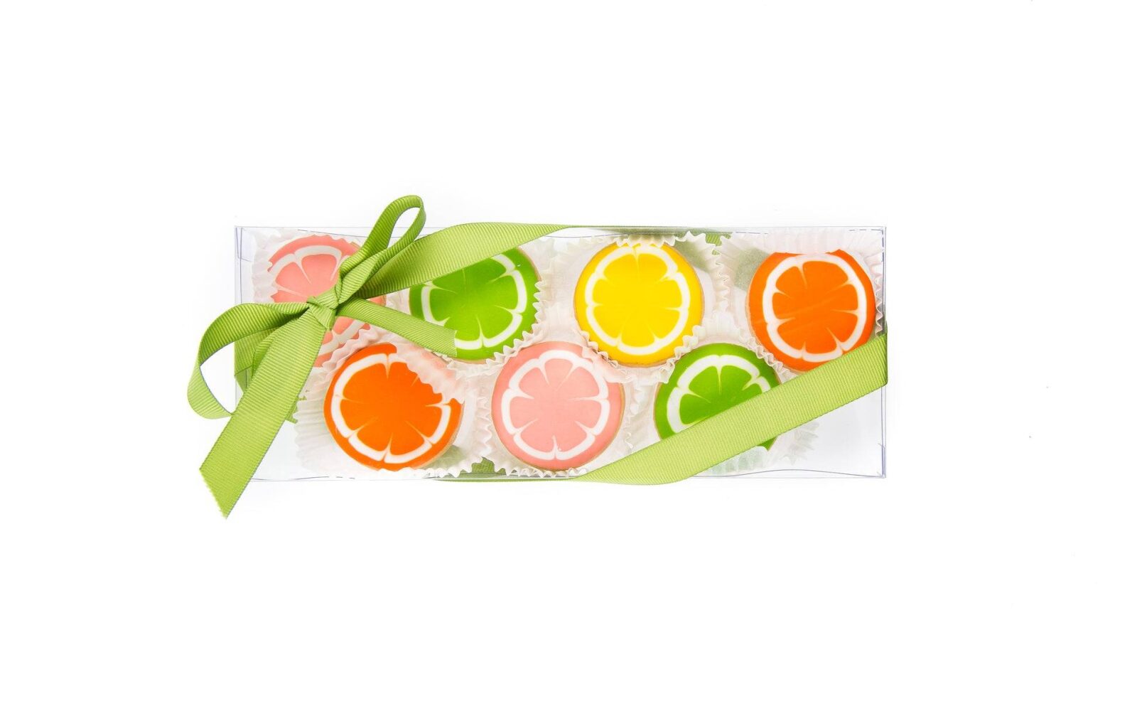 Mini galletas de azúcar glaseadas con cítricos - Caja de regalo transparente de 10 unidades