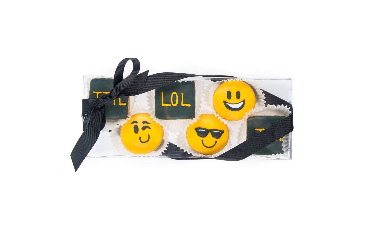 Mini galletas de azúcar glaseadas con emojis - Caja de regalo transparente de 10 unidades