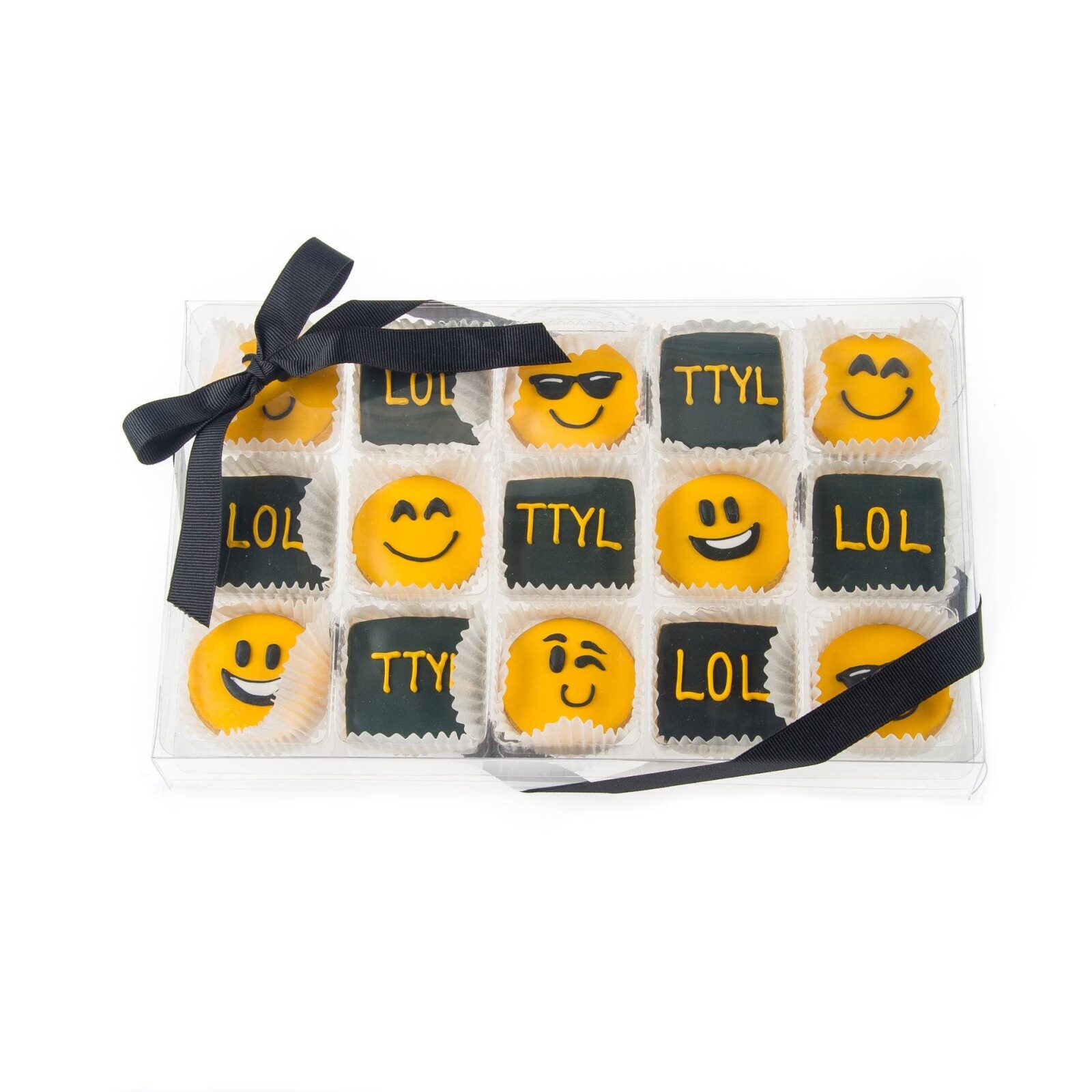 Mini galletas de azúcar glaseadas con emojis - Caja de regalo transparente de 15 unidades
