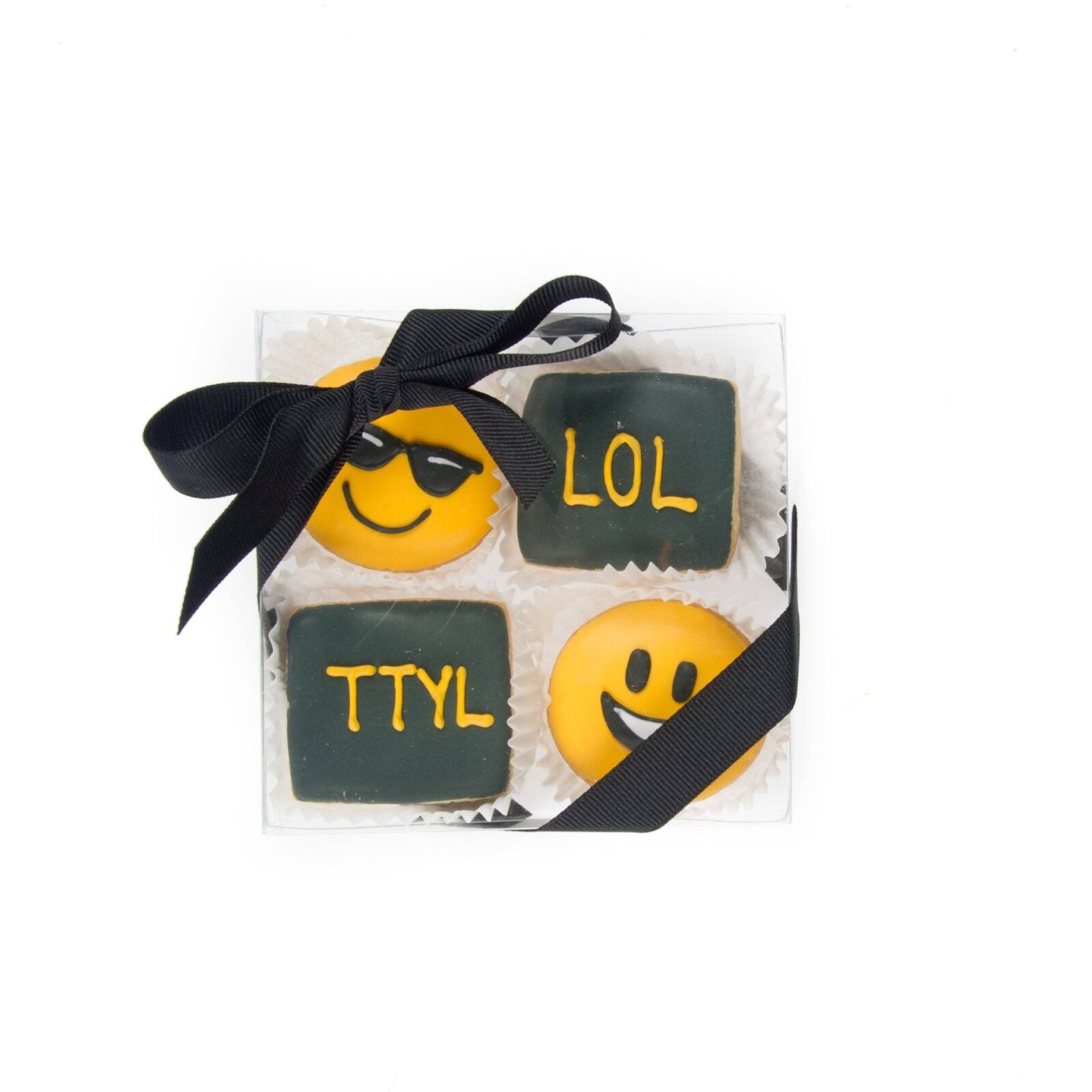 Mini galletas de azúcar glaseadas con emojis - Caja de regalo transparente de 4 unidades