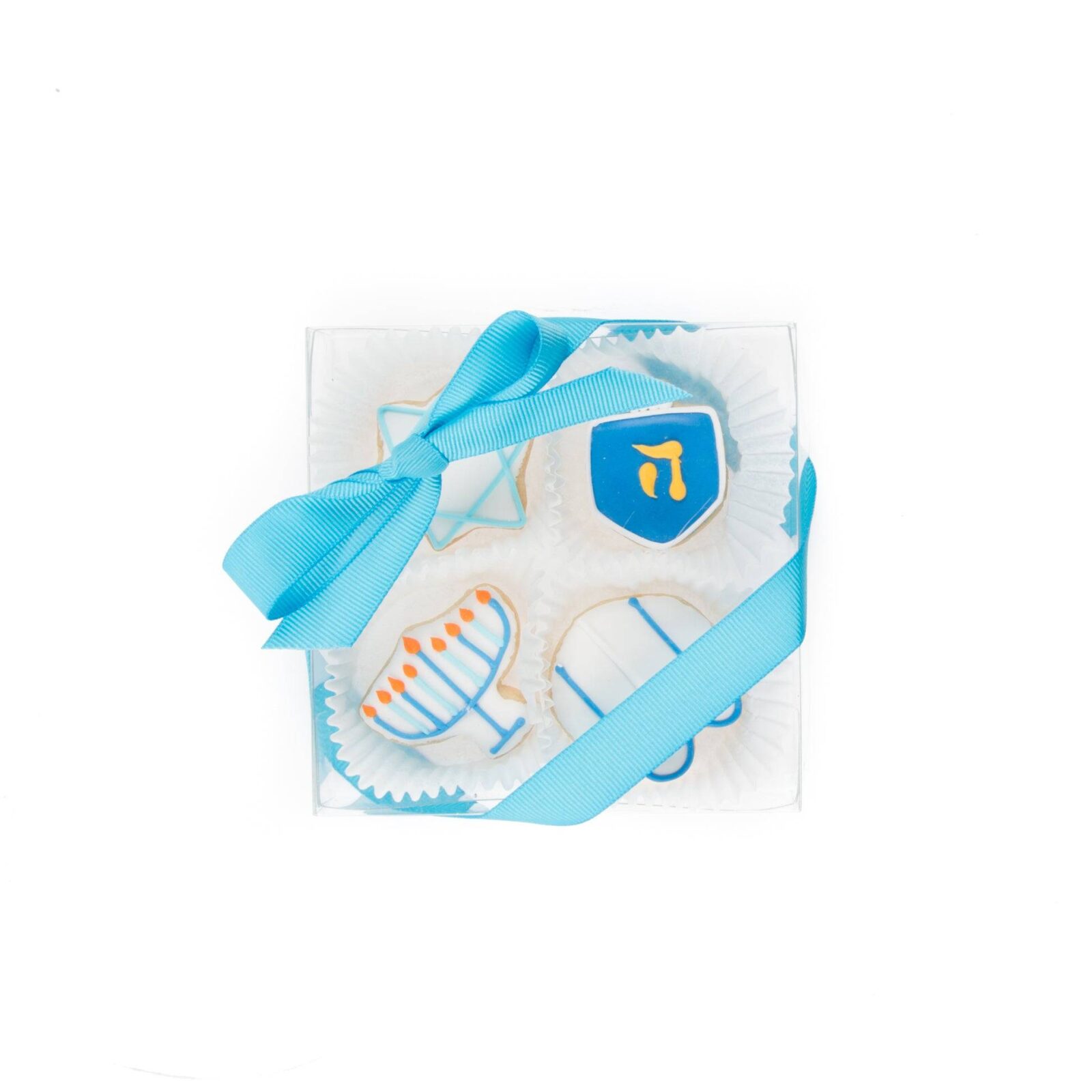 Mini galletas de azúcar glaseadas para Hanukkah - Caja de regalo transparente de 4 unidades