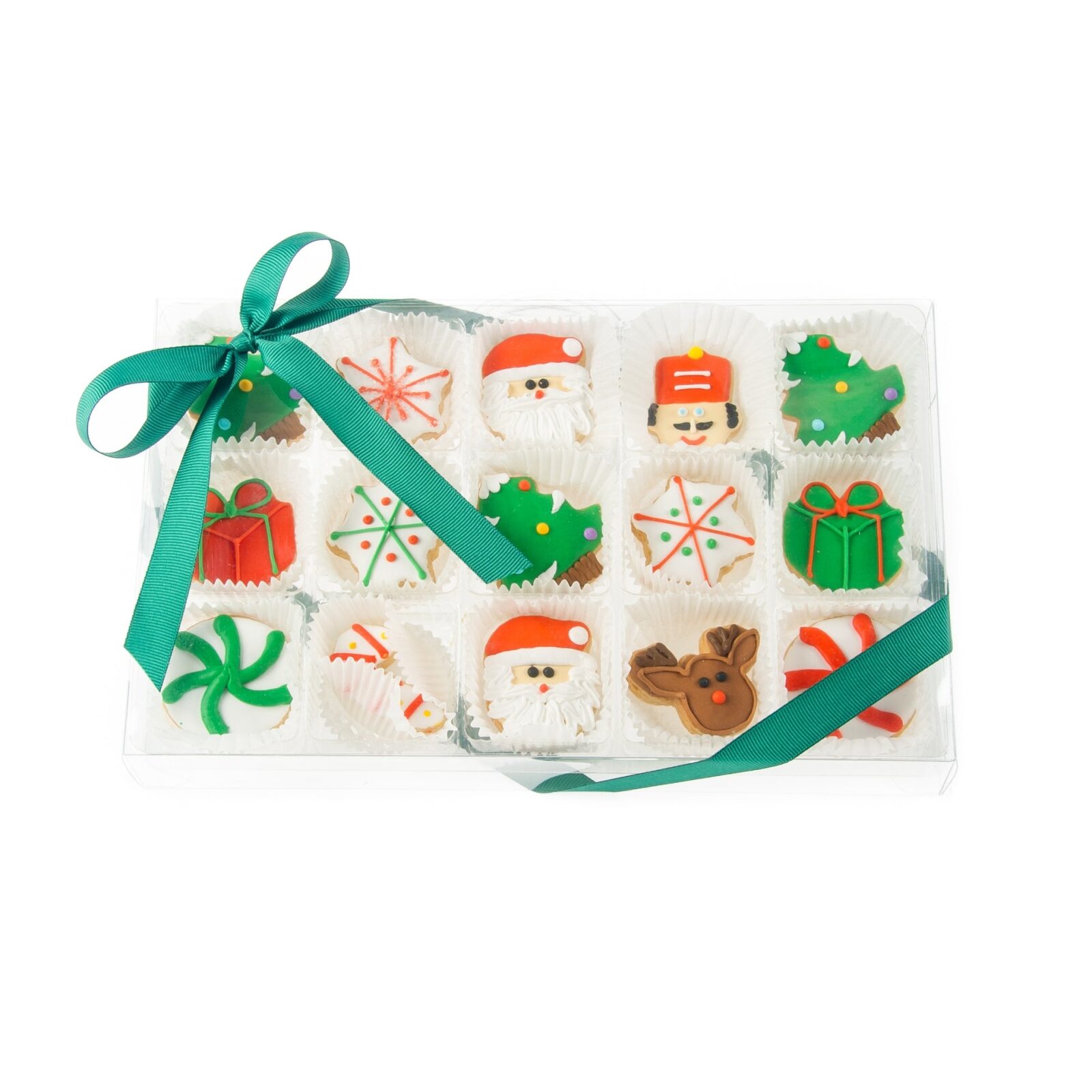 Caja de regalo transparente con mini galletas de celebración navideña, 15 piezas