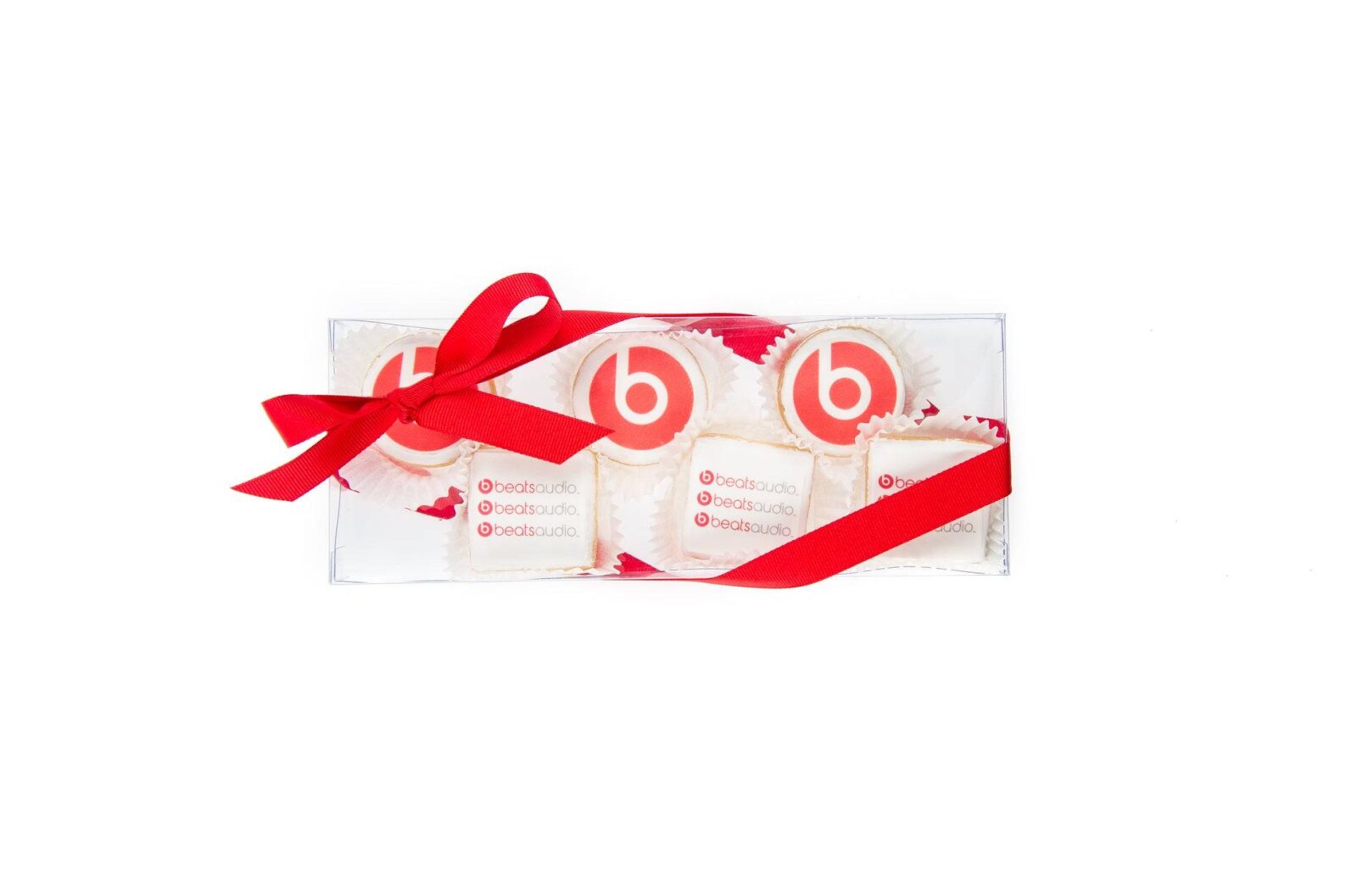 Mini galletas de azúcar glaseadas con logo - Caja de regalo transparente de 10 unidades