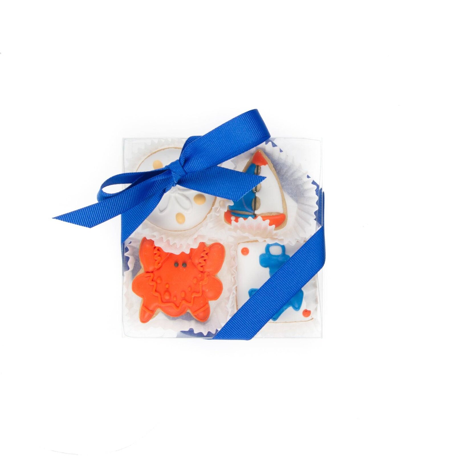 Mini galletas náuticas glaseadas - Caja de regalo transparente de 4 unidades