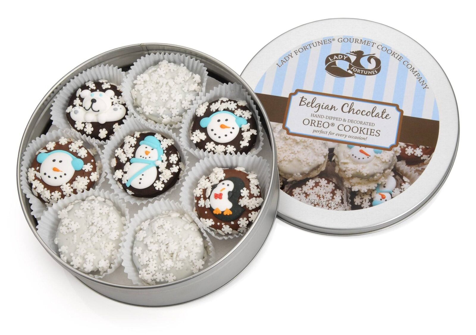 Galletas sándwich de invierno bañadas y decoradas a mano - Lata de 16 unidades