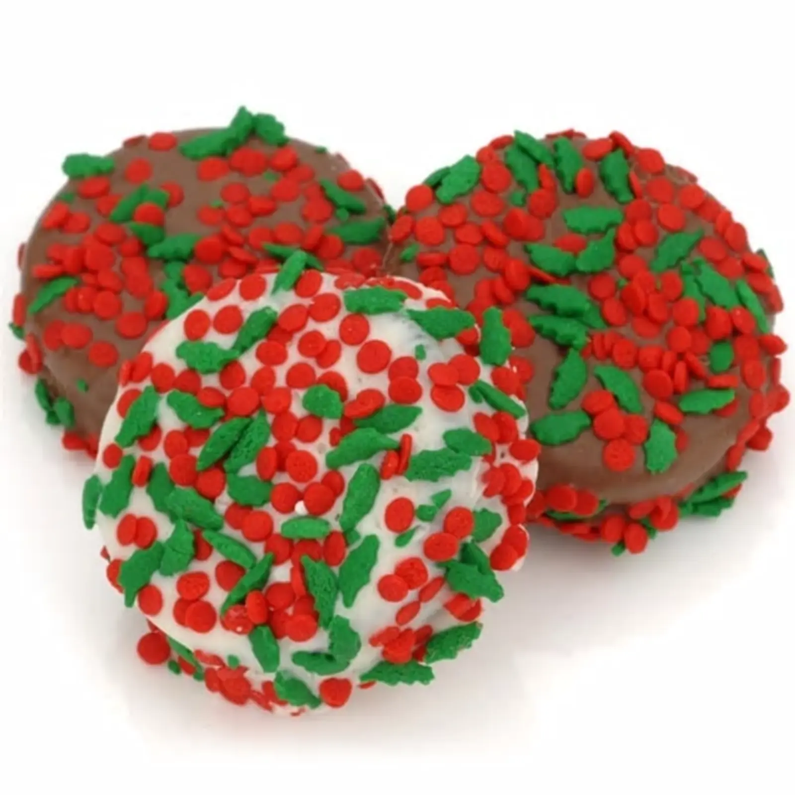 Holly Berry Sprinkles Oreos bañados en chocolate y decorados individualmente envueltos