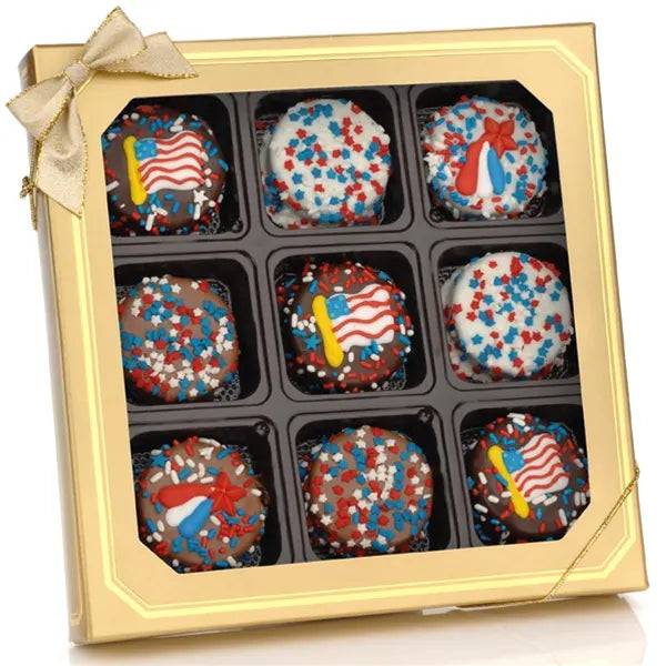 Galleta sándwich patriótica bañada en chocolate - Caja con ventana de 9 unidades