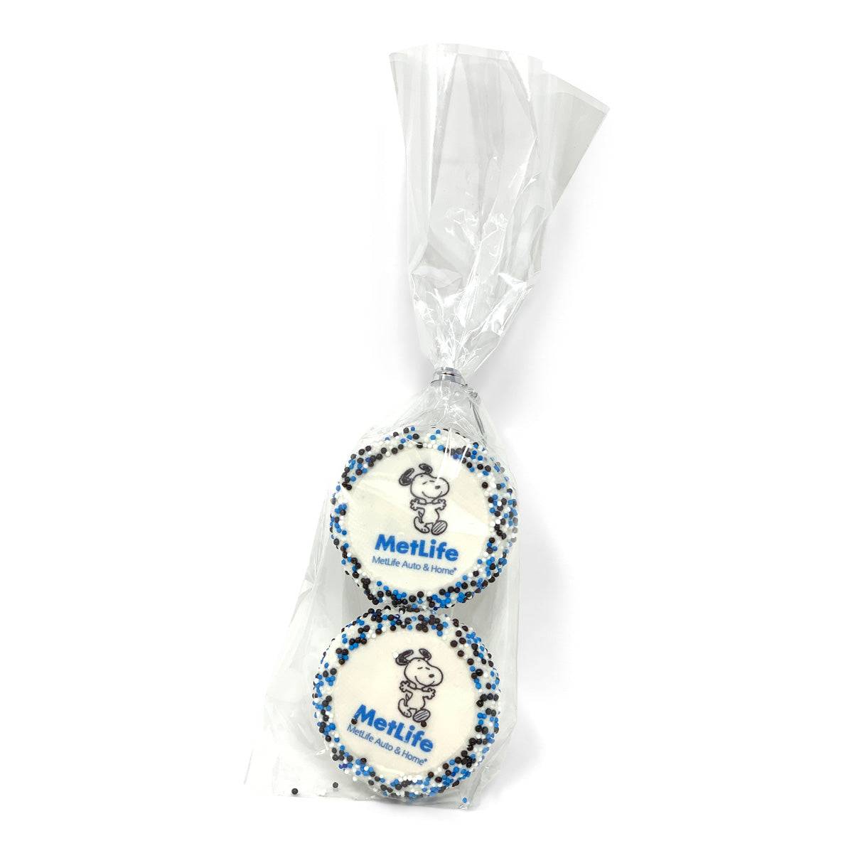 Galleta sándwich con logo, bañada y decorada a mano - Bolsa de celofán de 2 unidades