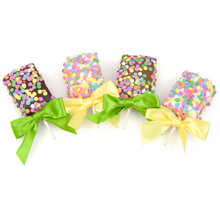 Palitos de arroz inflado con chocolate y confeti