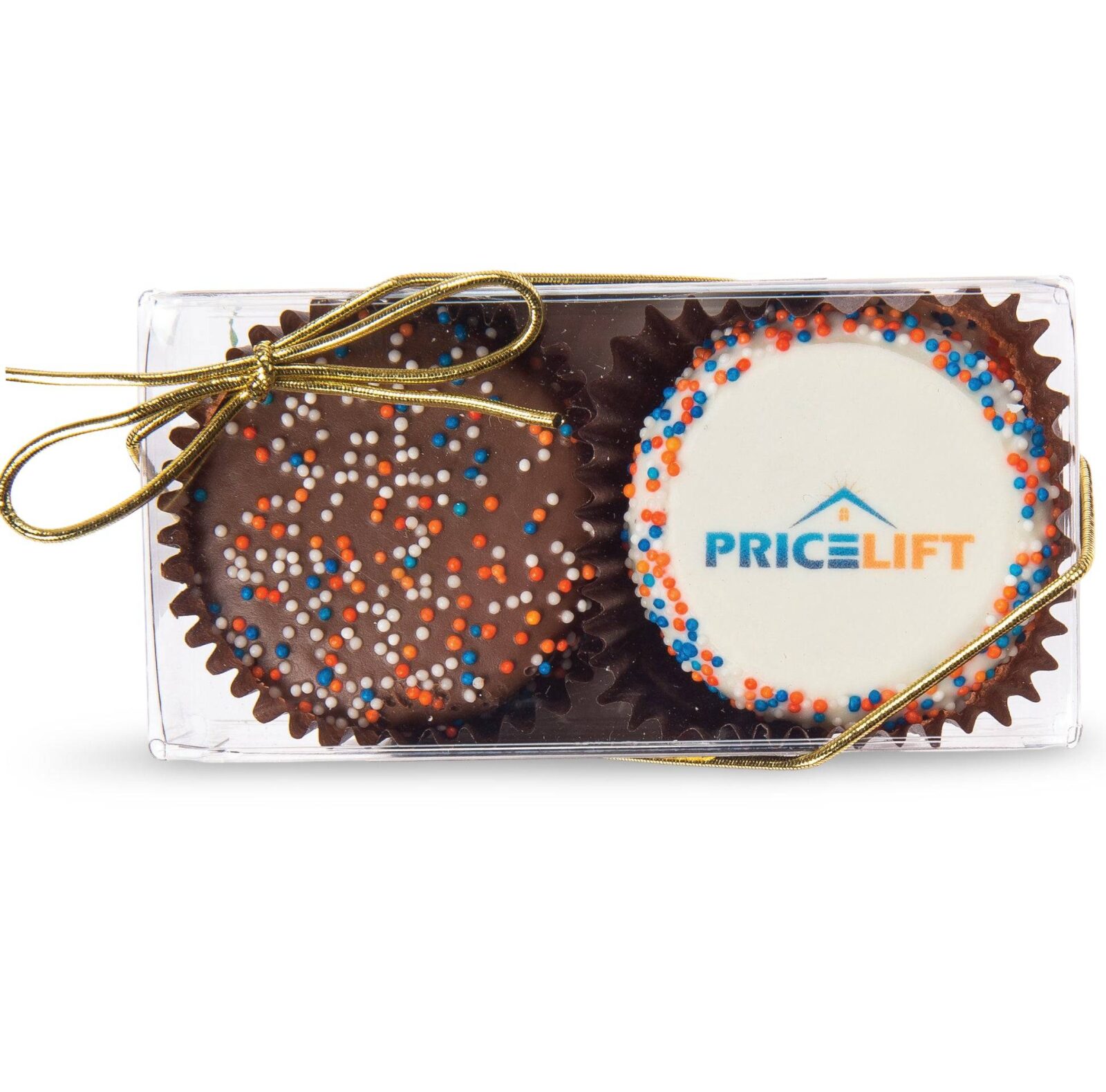 Galleta sándwich decorada y bañada a mano con logo [Una con logo + Una lisa] - Caja transparente de 2 unidades