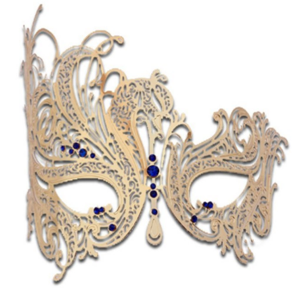 de la mujer cisne metal de filigrana cortado con láser de la máscara veneciana delicada y artísticamente Crafter con diamantes de imitación (Golden Swan máscara con azul diamantes artificiales)